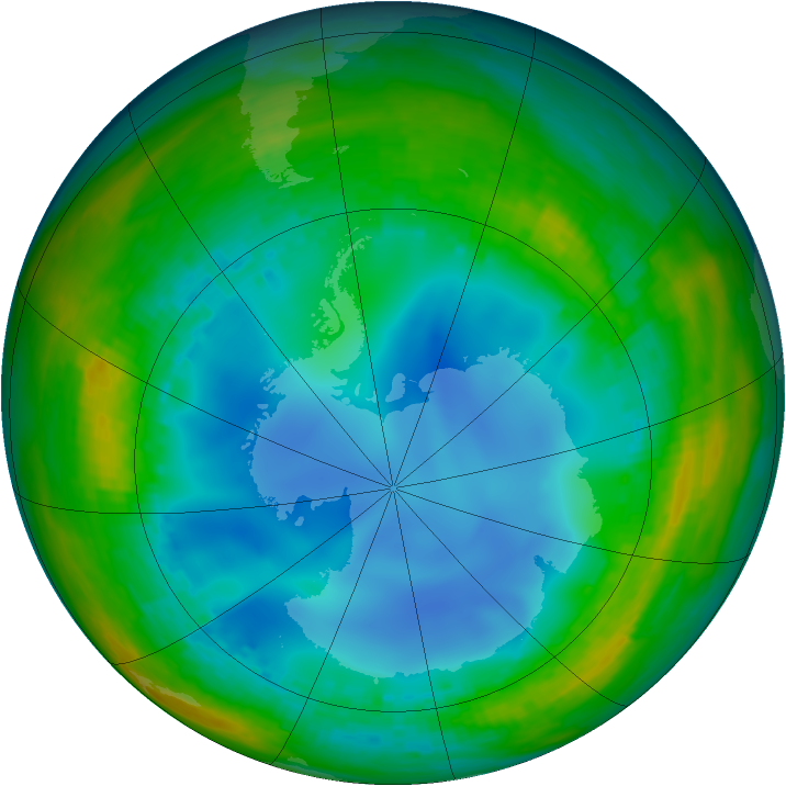 Antarctic ozone map for 19 July 2001
